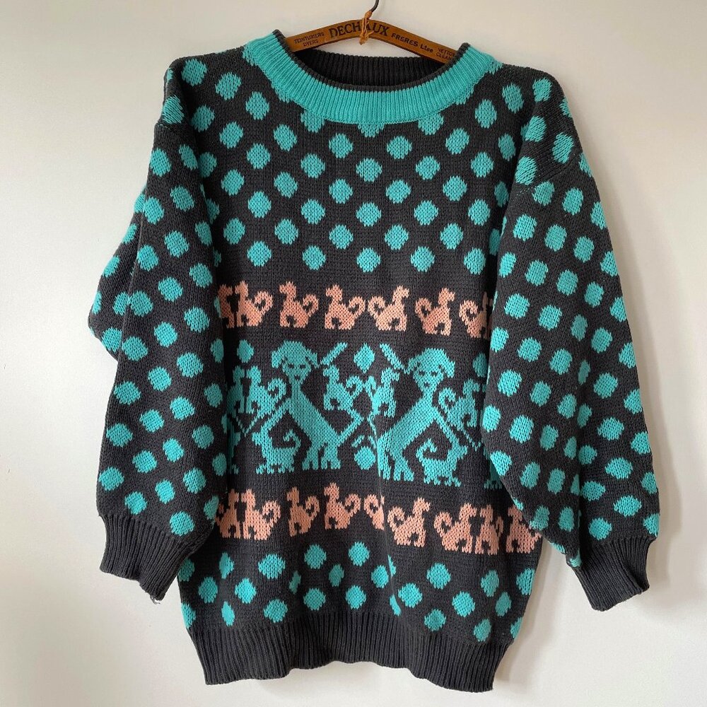 Patterned Teal and Black Sweater